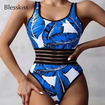 BLESSKISS Plasă O Bucată de costume de Baie Femei 2022 Căptușit cu Frunze Imprimate onepiece Monokini Costume de baie Costum de baie Pentru Femei Body
