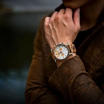 BOBO PASĂRE de Lemn Bărbați Ceas din Oțel Inoxidabil rezistent la apă Ceas cu Data si Timp mai Multe Zone reloj hombre Bărbați Cadou Minunat