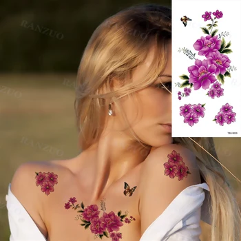 Body Art Autocolant Tatuaj Fals Floare De Bujor Trandafir Autocolant Tatuaj Piept Femeie Înapoi Brațul De Talie Gât Picior Tatuaj Temporar Autocolant