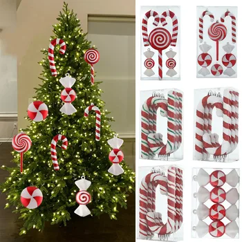 Bomboane de crăciun Set de Pandantiv din PVC Rosu Si Alb Pictat Carja Ornament Acasă Bradul de Crăciun Decoratiuni Nunta Decoratiuni