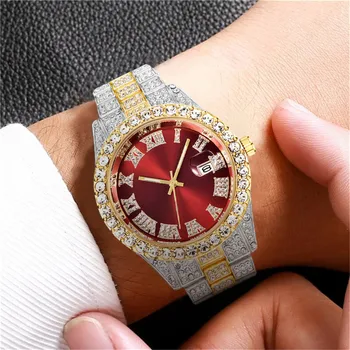Brand Bărbați Ceasuri cu Diamante de Lux Ceas Calendar de Moda Ceas de Aur din oțel Inoxidabil Cuarț Încheietura ceas pentru bărbați cadouri Sehen Priviți!