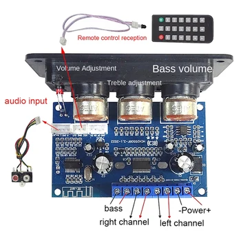 BT5.0 2.1 Canal Amplificator Digital de Bord+Cablu AUX+Control de la Distanță 2X25W+50W Subwoofer Amplificator de Clasa D Bord DC12-20V