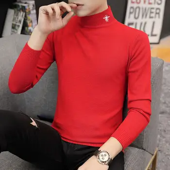 Bărbați noul jumătate guler maneca lunga pulover în toamna și iarna moda coreeană subțire tricot pulover pulover personalizat