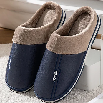 Bărbați papuci de Casa Interior Iarna Pantofi de Cald Fund Gros de Pluș Impermeabil din Piele papuci de Casa bărbat din Bumbac pantofi 2021 Noi