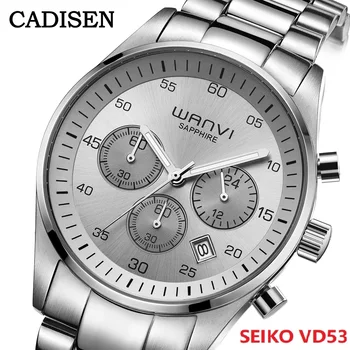CADISEN pret Special Bărbați Clasic Sport Cuarț Ceasuri Safir din Oțel Inoxidabil VD53 OS11 Impermeabil Ceas Relogios Masculinos
