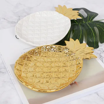 Ceramica Ananas Tava De Stocare De Aur În Formă De Ananas Bijuterii Tava De Patiserie, Fructe Uscate Farfurie Platou Cu Fructe Organizator