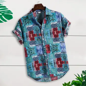 Chic Camasa Cu Maneci Scurte Se Potrivesc Confortabil Bărbați Frunze De Imprimare Hawaii Beach Shirt