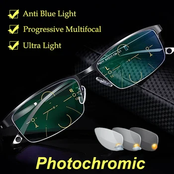 CLLOIO Fotocromatică Ochelari de Citit Bărbați Multifocală Progresivă Anti Blue Light Ochelari de Citit TR90 Hipermetropie Prezbiopie Ochelari