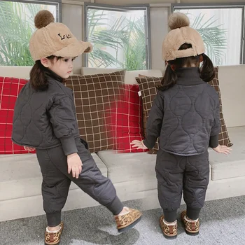 Copii bumbac căptușit haine set nou coreean bumbac căptușit haine haina pantaloni băieți și fete iarna haine copii bumbac pad