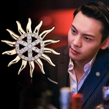 Coreea Moda Cristal Metal Floarea Soarelui Brosa Costum pentru Bărbați Haina Rever Insigna Ace și Broșe Luxulry Bijuterii, Haine, Accesorii