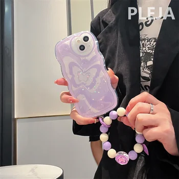 Coreeană URI Drăguț Fluture cu Sclipici Telefon Caz Pentru iPhone 14 Plus 11 12 13 Pro Max Moale, se Acoperă cu Lanț de Dragoste Inima Camera Cazuri
