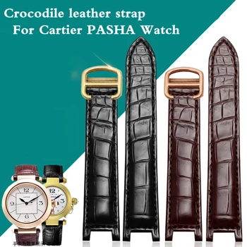 Curea de ceas din piele de crocodil Gura Concavă 18 20mm Maro/Negru Curea piele de Vițel cu Pliere catarama Pentru Cartier PASHA Ceas