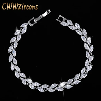 CWWZircons Nou la Modă 2022 Cubic Zirconiu, Bijuterii Argint Culoare Frunză Farmec CZ Cristal de sex Feminin Brățări Brățări pentru Femei CB060
