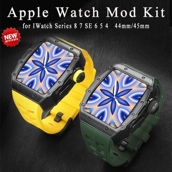De lux Cazul Rama Aliaj pentru Apple Watch 8 Mod Kit 45MM 41MM Curea de Cauciuc Metal Modificare pentru IWatch Seria 8 SE 7 6 5 4 44mm
