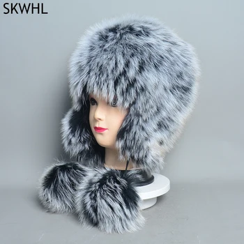 De Vânzare la cald Iarnă Hat Reale 100% Naturala de Vulpe Argintie Blană Tricotate pentru Femei caciula de Blana Femei Pălărie de Blană de Vulpe Pălărie de sex Feminin Urechea Caldă de Iarnă Trebuie să