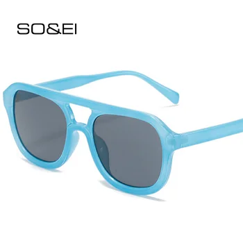 DECI&EI Retro Dublu Poduri Pătrat ochelari de Soare pentru Femei de Moda Jeleu de Culoare Ochelari de Trend Bărbați Albastru Ceai de Ochelari de Soare Nuante UV400