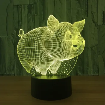 Desene animate drăguț de porc 3d model lumina de noapte difuzor fără Fir Acrilic Camera ornament figura de Acțiune 3D vizuale Y95