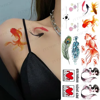 Design Pește de Aur Impermeabil Tatuaj Temporar Autocolant de Arta Realist Apă Transfer Tatuaj Fals Mâneci pentru Copii Adulți Femei Bărbați