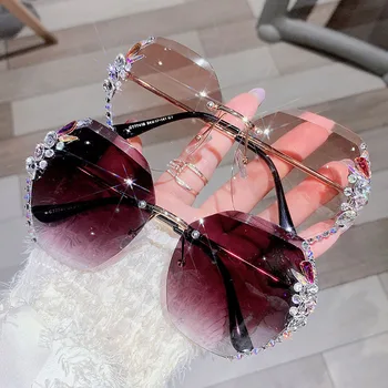 Designer De Brand De Lux Ochelari De Soare Femei Stras Fără Rame, Ochelari De Soare Moda Gradient Oglindă Clară Oculos De Sol Feminino 