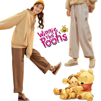 Disney Winnie The Pooh Casual Pantaloni Femei De Moda De Iarnă Desene Animate Pooh Urs Drăguț Imprimare Căptușit Îngroșat Solide În Vrac Bumbac Pantaloni