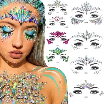 DIY 3D Strălucitoare de Cristal Fata Autocolant Tatuaj Festival de Muzica Stras Tatuaj de Sprâncene Autocolant Petrecere de Carnaval Față Decor Bijuterii
