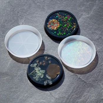 DIY Holografic Coaster Cristal Rășină Epoxidică Mucegai Lumina Umbra Rotundă Placemat Bijuterii Tava de Silicon Mucegai