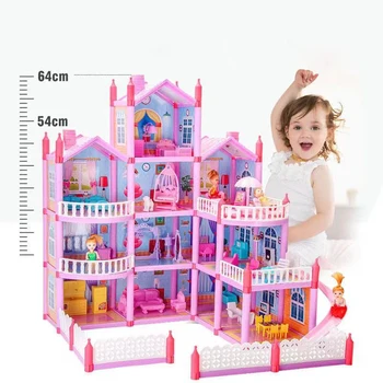 DIY Papusa HousePrincess Grand Villa Copii, Casă de Joacă Jucării Castel Roz Accesorii Fata de Jucărie Cadou Jucarii Educative