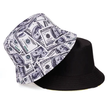 Dolarul graffiti bumbac pescar pălărie nouă pliabil față-verso ușor de purtat pălărie găleată de dolari tipărirea de bani valul de sex masculin bazinul pălării