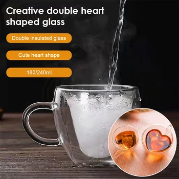 Dragoste Inima În Formă De Dublu Perete De Sticlă Cana De Cafea Home Office Rezistente La Căldură Ceai Lapte Cani Drinkware Cupa Pentru Familie, Prieteni Cadouri