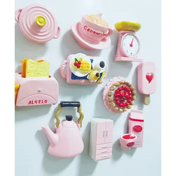 Drăguț Roz Lapte, Pâine, Mașină Fierbător Tort Model de Simulare 3D Frigider Magnet de Frigider Decor Acasă magnet de frigider de colectie
