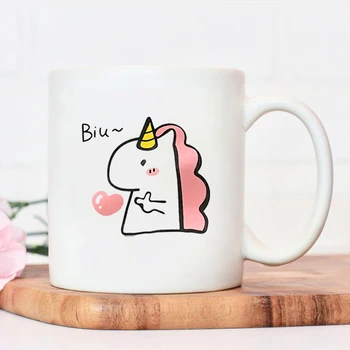 Drăguț Unicorn Biu Dragostea de Desene animate de Imprimare Cana Ceramica Gamer Cadou de Ziua Cești de Cafea Creative Ceramica Colorata cu Mare Handrip
