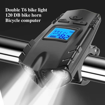 Dublu Lumină Bicicleta Vitezometru Faruri 4 Modul Reîncărcabile Biciclete Calculator Rezistent La Apa Lumina Bell Condus De Ciclism Lumini Fata