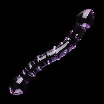 Dublu s-a Încheiat Cristal Violet Sticlă Pyrex Penis artificial, Penis Artificial Granule și Spirală G Spot Simulator Adult Jucarii Sexuale pentru Femei