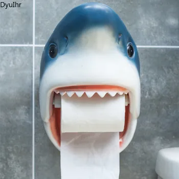 DyuIhr creative desene animate rechin rășină rola de tub de hârtie igienică cutie de tesut montat pe perete raft liber stantare accesorii de baie