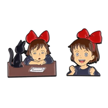 E3673 Fata Anime Japonez Pisica Email Pin Drăguț Broșe Pin Rever Desene animate Insigne pe Rucsac Decor Bijuterii Accesorii Cadou
