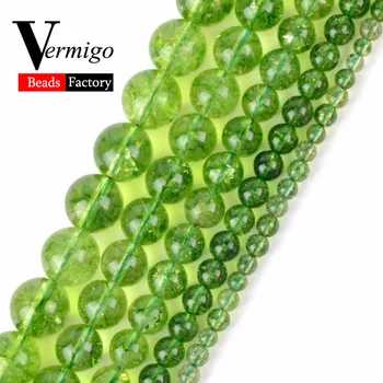En-Gros Verde Peridot Margele De Cristal Piatra Naturala De Măsline Cuarț Rotund Margele Vrac Pentru A Face Bijuterii Diy Brățară 15