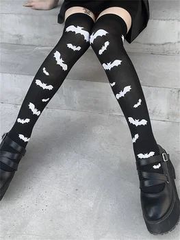 Epocă Gotică Skinny Negru Șosete Lungi Harajuku Streetwear Bat Imprimare Ciorapi Femei Halloween Coapsa Inalta Șosete Ciorapi Petrecere