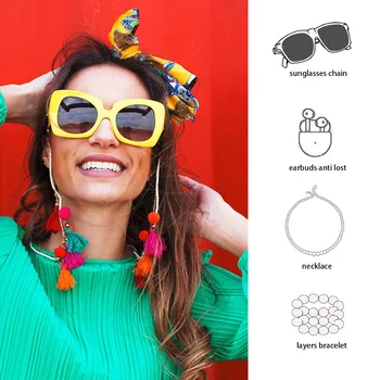 Euro Multifunctional Boho Moda Colorate Pompom Ciucure de Bumbac Frânghie Lanț de Metal Pentru ochelari de Soare Curea pentru Femei Mască de Față Lanț