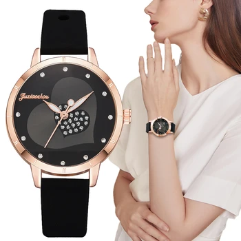 Femei de moda Ceasuri Simple, în formă de Inimă de cristal Doamnelor Cuarț Ceasuri de mana Proaspete de sex Feminin silicon Negru Ceas Kobieta Zegarek