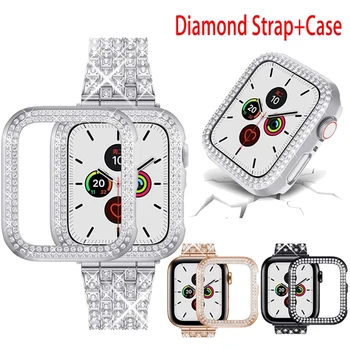 Femei Diamond Caz+Curea pentru Apple Watch Band 7 6 41mm 45mm 38/42/40/44mm Brățară de Metal pentru iWatch Seria 3 SE Acoperi de Bijuterii
