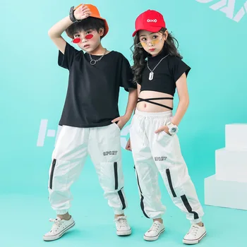 Fete Crop Top Hip-Hop Baieti Tee Jogging Pantaloni Haine Seturi de Copii de Vara cu Maneci Scurte T-shirt Tinuta Copilului Strada Costume de Dans