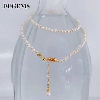 FFGems 100% Argint 925 Rundă de Apă dulce Pearl Colier din Aur Alb Chocker Bijuterii Fine de Logodna pentru Femei Fata