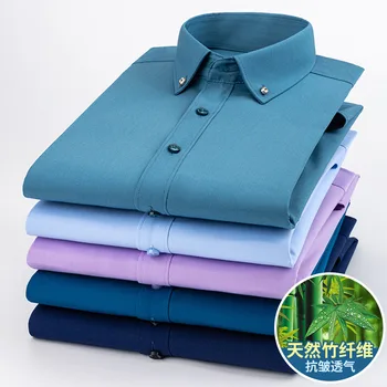 Fibra de bambus Elastic 6XL de Afaceri Longsleeve Shirt pentru Barbati Slim Fit Camasa Barbati Stras Tricou Confort Moale Munca Buton Camasa