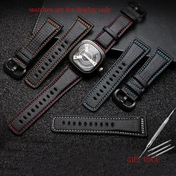 Fibra de Carbon din Piele watchband negru cu alb rosu portocaliu albastru linie curea potrivit pentru vineri P1|P2|M1|M2 accesorii ceas