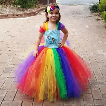 Fierbinte Vinde Flori Fete Tutu Dress Little Pony Rainbow Princess Fete Ziua de nastere Rochii de Petrecere Copii Halloween, Desene animate Costum 1-12Y