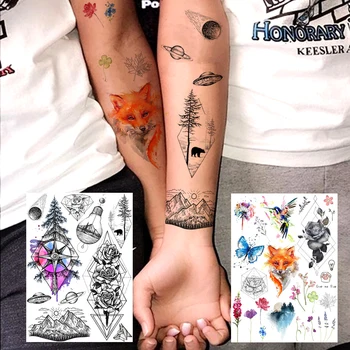 Floare Trandafir Fox Tatuaje Temporare Pentru Femei Barbati Moda Lavanda Colibri Tatuaj Fals De Pin Star De Unică Folosință Corpul Braț Art Tatoo