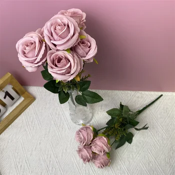 Flori artificiale Mătăsuri Trandafir Alb de Înaltă calitate Buchet de Flori Roz pentru Petrecerea de Nunta Festival DIY Cadou 6 Capete de Decor Acasă DIY