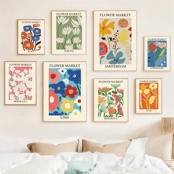 Flori Colorate De Piață Abstract De Perete De Epocă Arta Panza Pictura Nordică Postere Si Printuri Poze De Perete Pentru Living Decorul Camerei