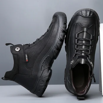 Fujeak Platforma de Moda Cizme pentru Bărbați Negru Tactice Adidași de sex Masculin Iarna Cauciuc Unic Munca Barbati Glezna Cizme Designer de Pantofi de Drumetii