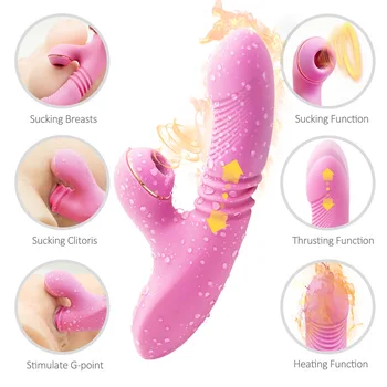 G Spot Rabbit Vibrator cu Incalzire Impingandu-Suptul Clitorisului Penis artificial Vibratoare Stimulator Dublu Motor rezistent la apa pentru Adulti Jucarii Sexuale